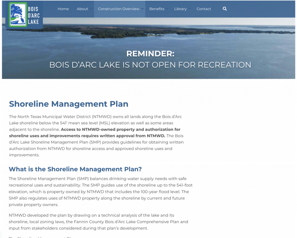 Bois d'Arc Lake Website Shoreline Management Page